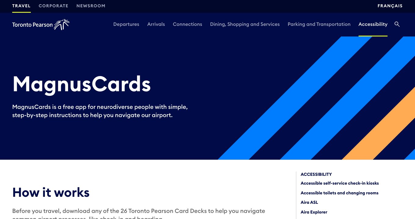 The MagnusCards page on the Toronto Pearson website.