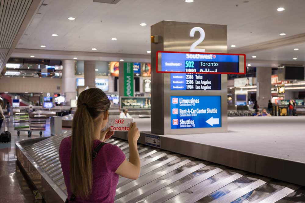 Woman picking up bag at airport baggafe claim