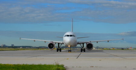 airplane on a tarmac.